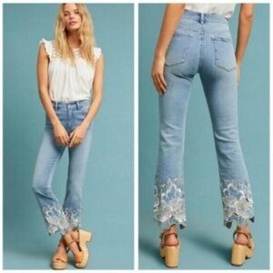 Pilcro Embroidered Floral High-Rise Bootcut Jeans 27 Anthropologie Metallic